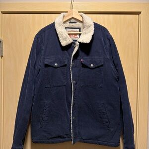 Levi’s Navy Corduroy Trucker Men's Jacket with Sherpa Collar & Lining